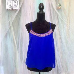 Charlotte Russe Blue Beaded Cropped T Top